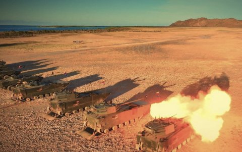 Foto muestra un tanque VN16 de la Armada venezolana durante ejercicios militares en la isla caribeña de La Orchila, Venezuela.