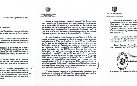 La vicepresidenta venezolana Delcy Rodríguez publicó en Telegram la carta que Nicolás Maduro envió a Donald Trump.