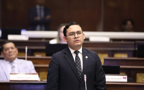 El asambleísta del oficialismo Keevin Gallardo intentó defender sus pruebas ante el Pleno de la Asamblea.