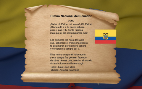 El himno nacional de Ecuador, escrito por Juan León Mera y compuesto por Antonio Neumane, exalta la valentía y el orgullo patrio.