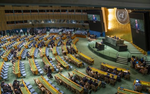 El primer ministro de Israel, Benjamin Netanyahu, habla en la Asamblea General de la Organización de las Naciones Unidas (ONU) este viernes, en Nueva York (Estados Unidos).