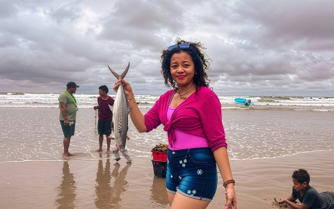 Los turistas fueron parte activa de la tradición. Recogieron róbalos, lisas y corvinas.