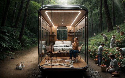 Las unidades móviles del hotel ‘Ecoline’, similares a vagones de tren, con cama doble, zona estar y laterales acristalados, permiten que su huéspedes disfruten de una visión panorámica del entorno, al desplazarse por espacios naturales, observando la fauna, la vegetación y el paisaje, inmersos en la naturaleza.