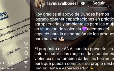 Lavinia Valbonesi uso sus redes sociales para anunciar el apoyo de Dundee Precious Metal a su proyecto ANA. Después del escándalo borró la publicación.