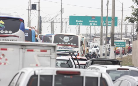 La fila de vehículos se extendía hasta la avenida Pedro Menéndez Gilbert, en el norte de Guayaquil, la mañana de este miércoles 29 de octubre.