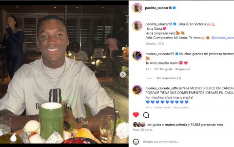 La pareja de Moisés Caicedo presumió al cumpleañero en su cuenta de Instagram @paolita_salazar18.