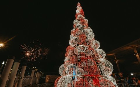 El árbol navideño del Malecón del Salado fue el primero que se encendió en Guayaquil, donde el Municipio prenderá otras seis estructuras.
