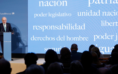 El presidente de la Real Academia Española (RAE) Santiago Muñoz Machado, durante su intervención