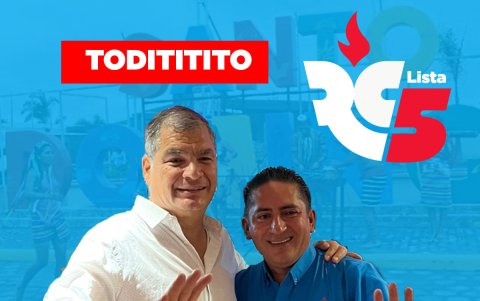 Miguel Morocho durante la campaña de las seccionales de 2023 junto a Rafael Correa.