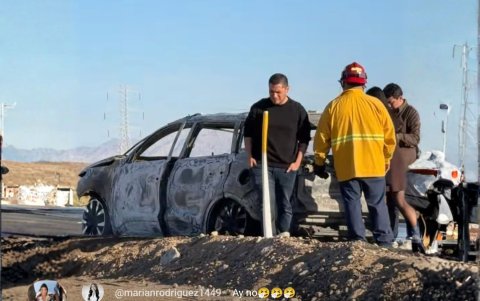 La camioneta de Pepe y Teo quedó totalmente devastada por el fuego.