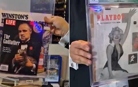 Del lado izquierdo una edición especial de la revista Life, a la derecha la primera revista PlayBoy
