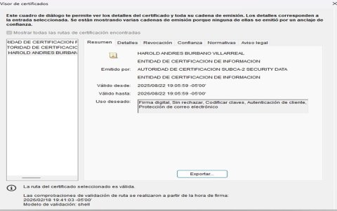 Las propiedades de la firma del acuerdo ministerial muestran detalles de quién suscribió este documento.