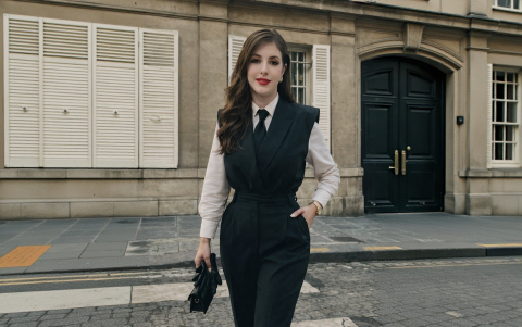 Accesorios protagónicos como la corbata con tonos sobrios que proyectan autoridad sin perder elegancia.