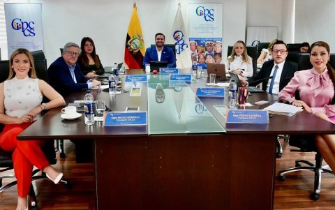 El presidente del CPCCS, Andrés Fantoni (c), convocó a los consejeros a la sesión virtual.