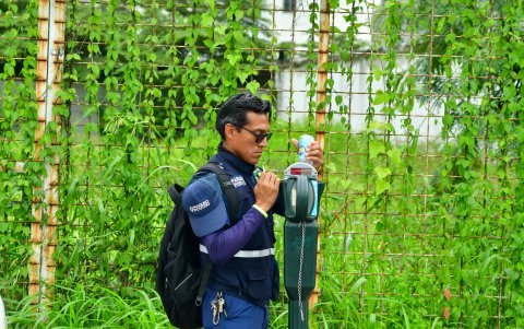 Algunos empleados de Parqueo Positivo realizaban mantenimiento a los dispositivos, con un líquido similar al silicón.
