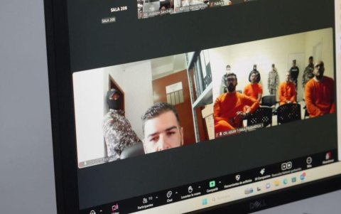 Aquiles Álvarez y otros procesados durante la audiencia de apelación de la prisión preventiva en el caso Goleada, este lunes 2 de marzo.