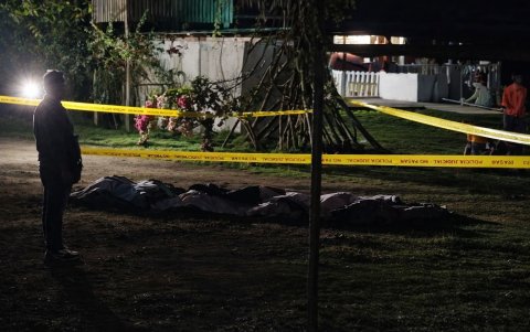 Los siete cuerpos quedaron apilados en el patio de la propiedad.
