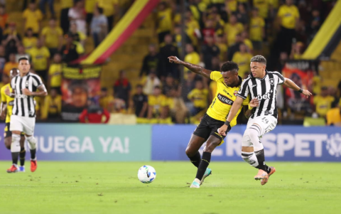 Gustavo Vallecilla (i.) disputa el balón con un jugador de Botafogo, en la Copa Libertadores