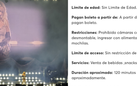 Captura del portal web Ticketmaster que establecía las siguientes características para la presentación