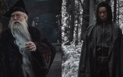 Primer vistazo de John Lithgow como Dumbledore y Paapa Essiedu como Severus Snape respectivamente.