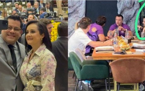 Fausto Jarrín y su esposa María José Saavedra; Fausto Jarrín junto al presidente Daniel Noboa en la campaña de 2025.