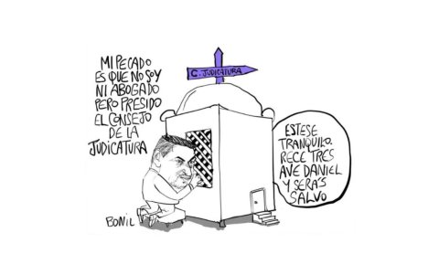 Damián Larco y su presidencia en la Judicatura fue retratado por Bonil.
