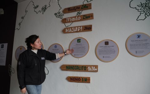 La muestra explica al visitantes las zonas y parroquias por las que cruza el Chocó Andino.