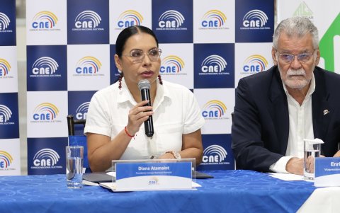 La presidenta del CNE, Diana Atamaint, y el vicepresidente del organismo, Enrique Pita, han sido cuestionados por la decisión de cambiar la fecha de las elecciones seccionales.