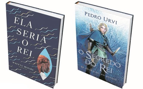 Portadas de la traducción al portugués de la novela ‘She Would Be King’, de la liberiano-estadounidense Wayétu Moore, y de ‘El secreto del rey’, del español Pedro Urvi. Ambas, hechas por Larissa.