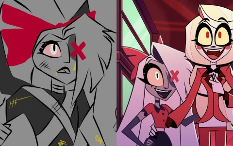 Diferencia estética entre los 'animatics' y el producto final en 'Hazbin Hotel'.
