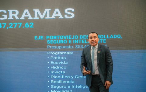 Javier Pincay, alcalde de Portoviejo, durante una ponencia en un evento desarrollado en la capital manabita