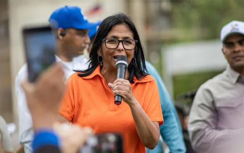 La presidenta encargada de Venezuela, Delcy Rodríguez, este 19 de abril de 2026, en Maracaibo (Venezuela).