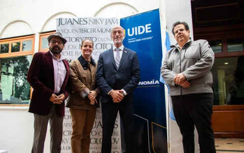 Christian Zapata, Show Business Group; Marlena León, vicerrectora académica de la UIDE; Eduardo Acevedo Díaz, embajador de Argentina; y David Vera, decano de la Business School de la UIDE.