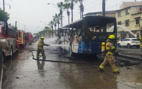 El bus de transporte público quedó severamente afectado por el incendio registrado este 4 de mayo de 2026.