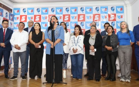 Gabriela Rivadeneira, presidenta de la Revolución Ciudadana, se refirió a la estrategia para las seccionales el pasado 7 de mayo en Quito.