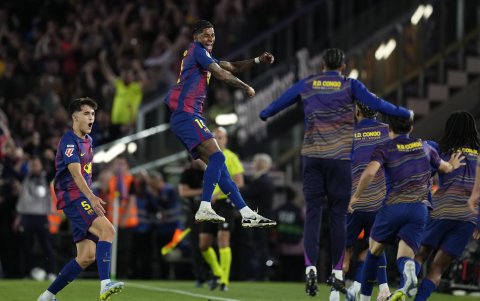 El delantero británico del FC Barcelona, Marcus Rashford, celebra el primer gol del equipo blaugrana durante el encuentro correspondiente a la jornada 35 de Laliga.