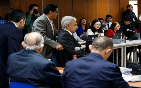El expresidente Lenín Moreno durante la audiencia judicial del caso Sinohydro, en el que es investigado junto a otros procesados por presunta corrupción.