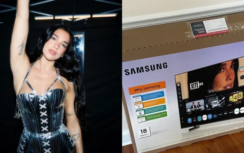 Cartones de televisores de Samsung con la imagen de la estrella británica