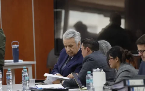 Lenín Moreno durante la segunda jornada del juicio del caso Sinohydro en la Corte Nacional de Justicia, donde continuó la presentación de testimonios sobre la adjudicación de Coca Codo Sinclair.