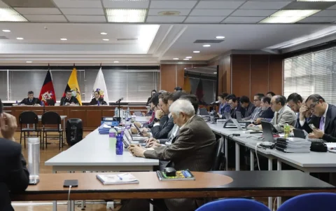 Audiencia del caso Sinohydro durante el juicio por presunto cohecho relacionado con el proyecto hidroeléctrico Coca Codo Sinclair.