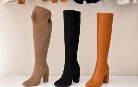 La diseñadora también apostó por una línea de botas y tacos que complementan su marca.