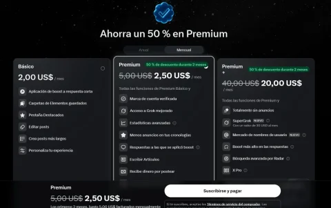 Lista de planes premium de X