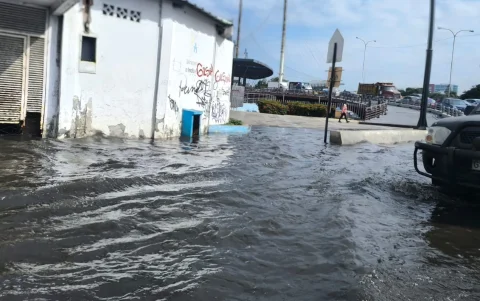 Recientemente, la calle Ismael Pérez Pazmiño, junto al Malecón del Salado, se acumuló el agua por la marea alta. No hubo lluvia