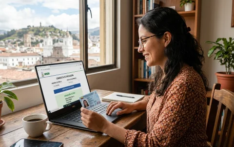 Referencial. Ciudadana consulta en línea su afiliación al IESS con número de cédula, a través de la plataforma digital.