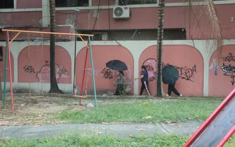 El parque que está en la calle peatonal es un espacio descuidado que genera desconfianza en la comunidad.