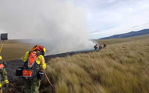 Bomberos de Quito controlaron el incendio forestal registrado este domingo en el sector de Yurac, en la parroquia de Píntag.