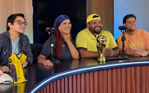 Christian Macías, Carla Sala, Adrián Contreras y Fernando Marín en el estreno del nuevo podcast de Expreso.