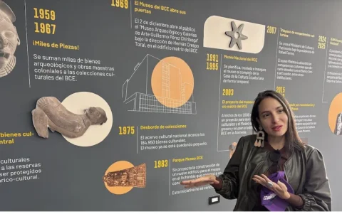 Romina Muñoz, viceministra de Cultura, en la línea de tiempo que avanza del presidente Vicente Rocafuerte a Daniel Noboa.