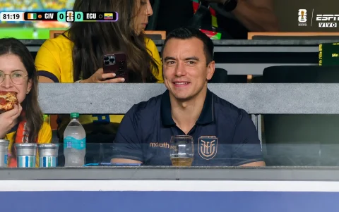 El presidente Daniel Noboa captado en video durante el partido entre Ecuador y Costa de Marfil  en Estados Unidos.