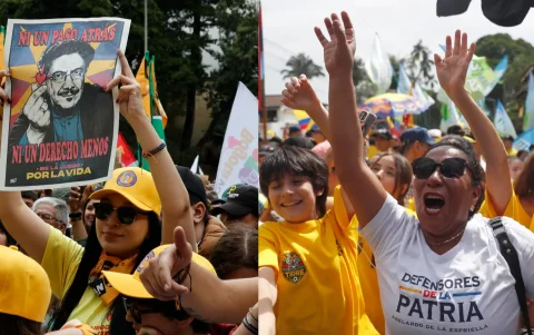 Combo de fotografías de archivo de los seguidores de los candidatos a la Presidencia de Colombia, Iván Cepeda y Abelardo de la Espriella.